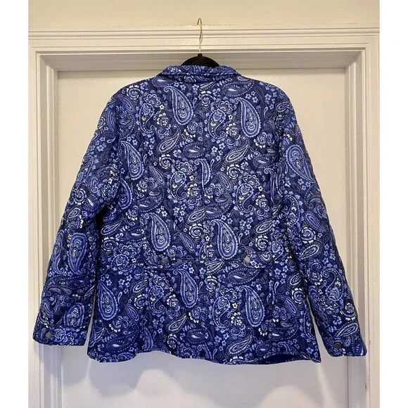 Talbots Quilted Paisley Jacket Women’s XL  Blue Navy Lightweight Floral Art Prep - Picture 3 of 10